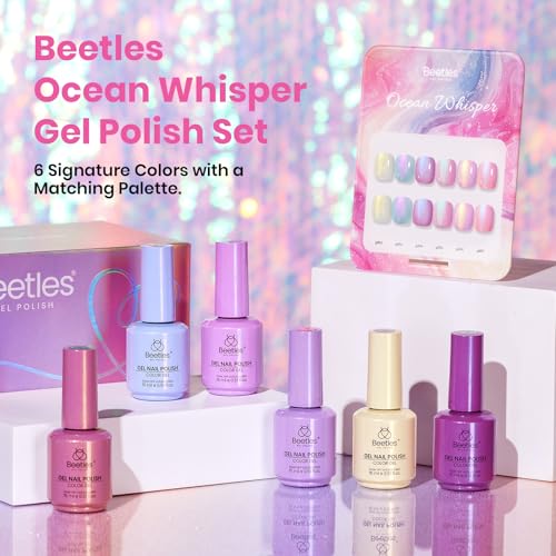 Image of beetles Pearl Gel Polish Set - Ocean Whisper Collection, 15ML Full Size Shimmer White Pink Purple Mermaid Nail Swirl Shell Thread Polish Soak Off Uv Gel Polish Effect DIY Manicure Gift for Women