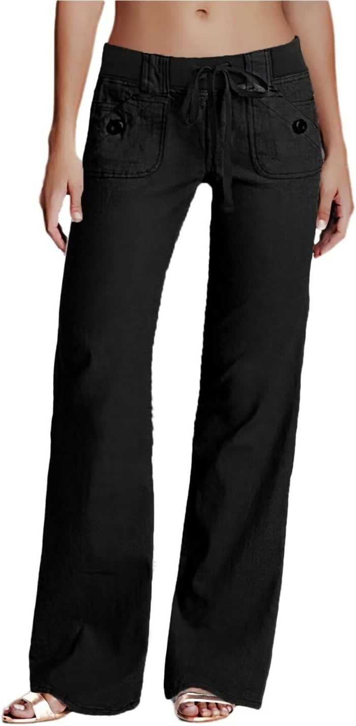 Flamingals Low Rise Cargo Wide Leg Pants for Women Drawstring Flap Pockets Y2K Bow Tie Casual Flare Pants