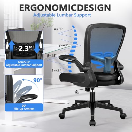 Image of KLASIKA Desk Chairs with Wheels, Ergonomic Mesh Office Chair Adjustable Height and Swivel Lumbar Support Home Office Chair with Flip Up Armrests (8PK)