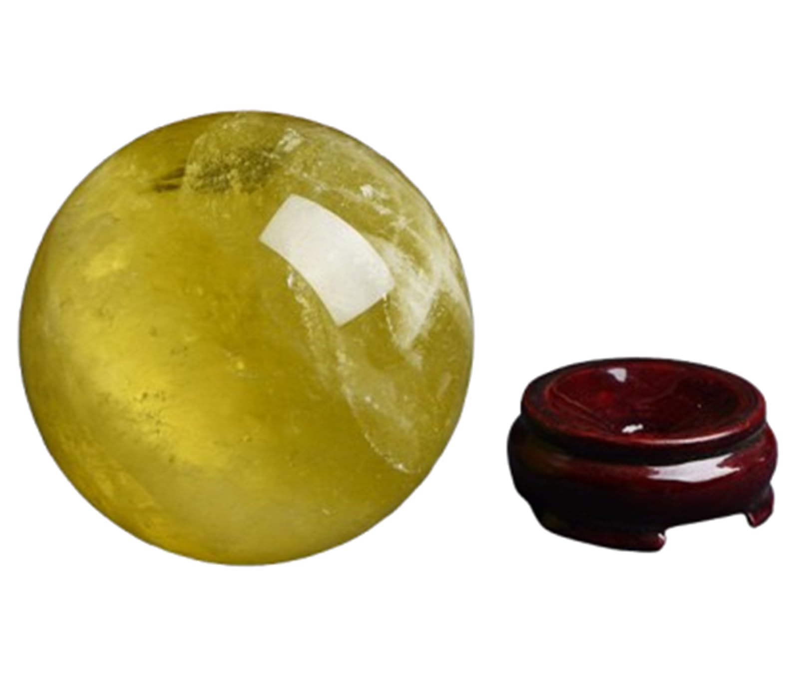 KCDFDVJFBM Citrine Crystal Ball with Wooden Stand,Yellow Decorative for Home Ornaments,Calcite Quartz Sphere for Wedding/Home/Office Decoration Feng Shui,8.5cm