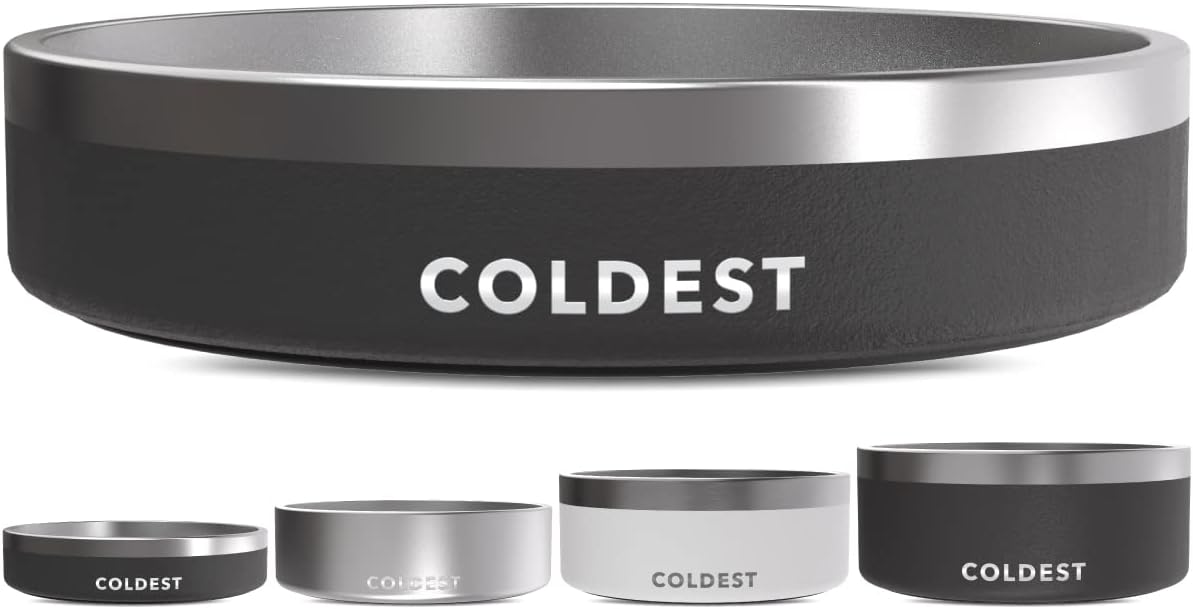 Coldest Dog Bowl - Anti Rust Metal & Non Slip Dog Bowls Large, Spill Proof Heavy Duty 3 Layers Insulated Dog Bowl - Food and Water Bowl for Dogs, Cats & Pets, Dishwasher Safe (21 oz, Stealth Black)