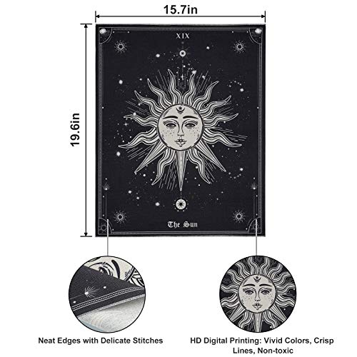 Pocass Pack Of 3 Tarot Tapestry The Sun The Moon The Star Tarot Card Vertical Tapestry Black And White Medieval Europe Mysterious Wall Hanging With Grommets, Seamless Nails (15.7 X 19.6 Inches) #TOP5