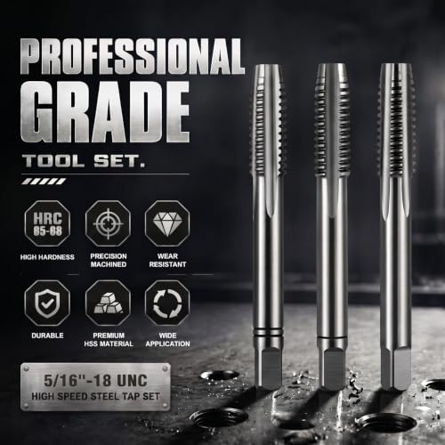 Image of Gisafai 3 Pcs Hss Tap Set Taper Plug and Bottoming Hand Taps, 5 /16 inch-18