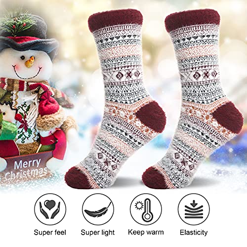 Image of ICEIVY Womens Socks 5 Pairs Wool Warm Cotton Thick Vintage Casual Winter Cabin Crew Fuzzy Socks Gifts For Women