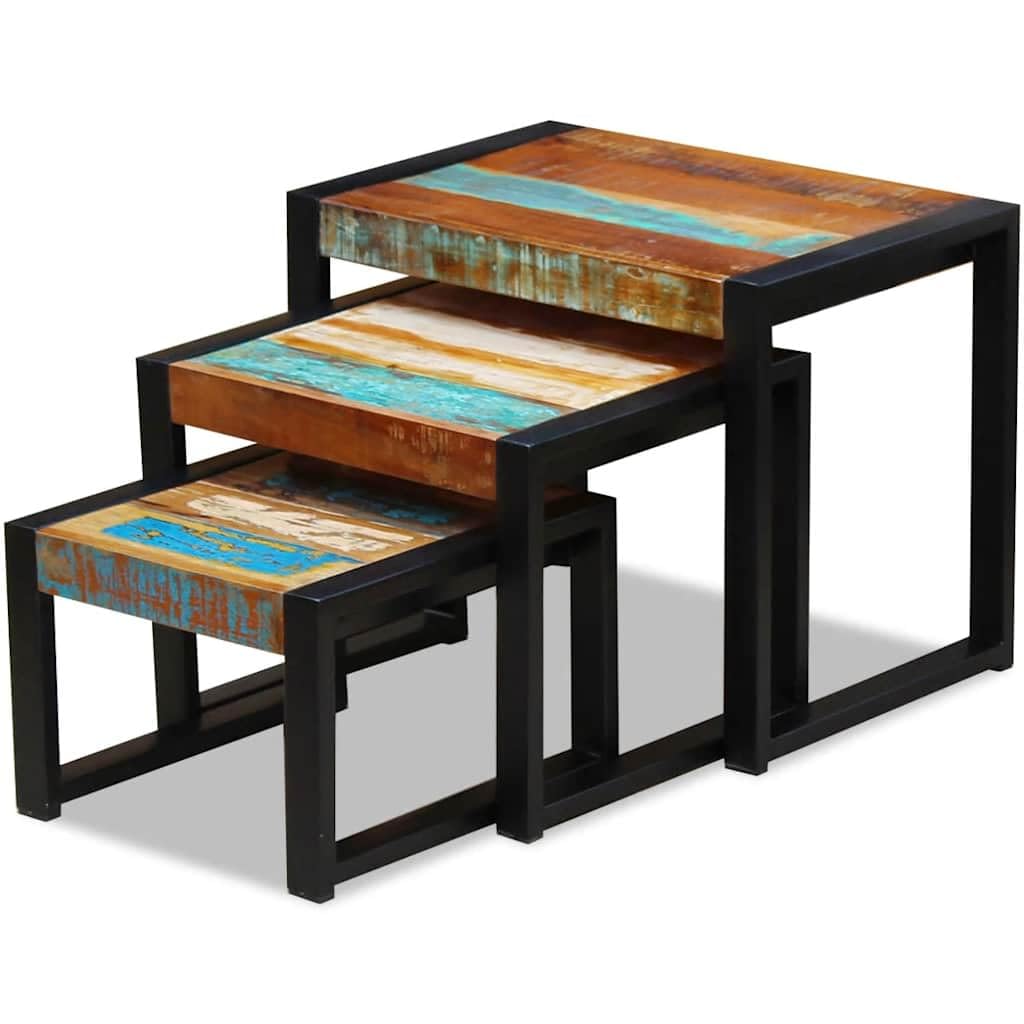 vidaXL Set de 3 Mesas Auxiliares Anidadas Madera Maciza Reciclada Mesita Nido
