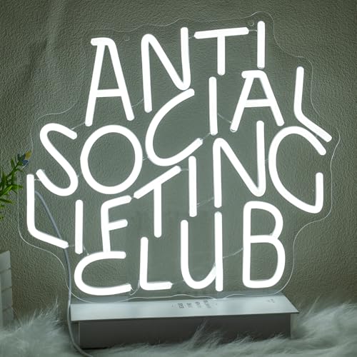 Xixkilly Anti Social Lifting Club Neon Sign for Wall Decor Gym Neon Light Lifting LED Neon Sign Letter Led Neon Light for Gym Man Cave Lifting Club Decoration