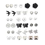 18 Pairs Multiple White Black Earring Set for Women Heart/Flower/Bird Stud Earrings