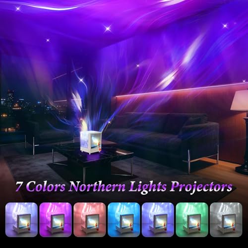 TOBTOS Northern Lights Projector with Bluetooth Speaker & White Noise - 7 Colors Ocean Wave Night Light for Bedroom, Dimmable Mood Lighting, Galaxy Projector for Adults Gift — view 3