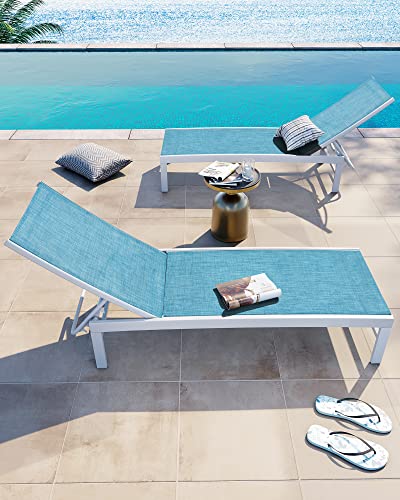 Crestlive Products Aluminum Adjustable Chaise Lounge Chair Outdoor Five-Position Recliner, Curved Design, All Weather For Patio, Beach, Yard, Pool(2Pcs Blue) #TOP1