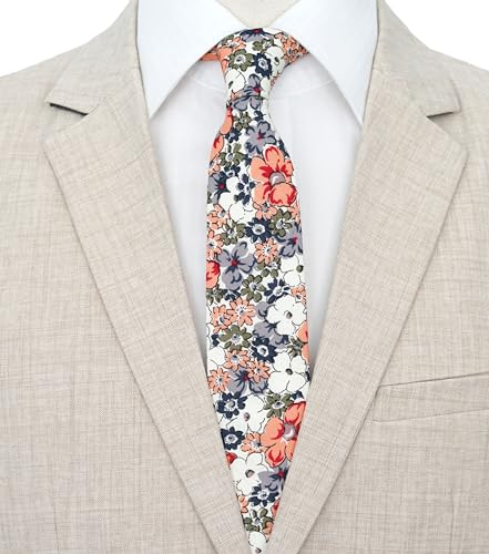 Image of BELLUNO Men's Cotton Floral Skinny Tie, 2.5 inch Width, with Gift Box