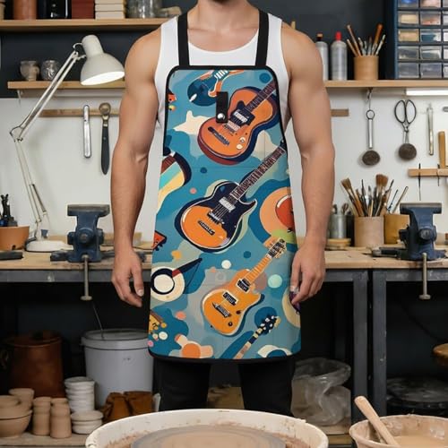 Delantal con diseño Rock Music, ajustable y con múltiples bolsillos miniatura 4