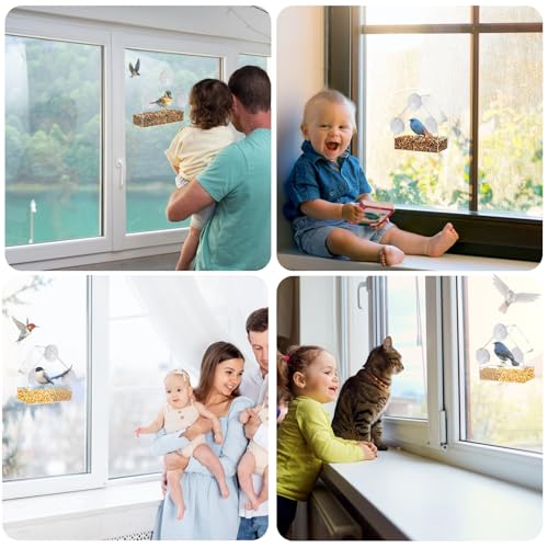 Mangeoire pour Oiseaux 15x15x6cm Mangeoire à Oiseaux pour Fenêtres Mangeoires à Fenêtre Acrylique Transparent Émangeoire de Fenêtre Transparent avec 3 Ventouses – Image 4