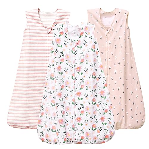 Image of PHF Baby Sleep Sack 0-6 Months 3 Pack 100% Cotton Baby Wearable Blanket, 2-Way Zipper 0.5 TOG Toddler Sleeping Sack, Comfy Sleep Bag for Baby Girls, Pink Floral (Small)