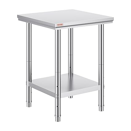 Vevor Stainless Steel 24 x 24 x 32 Inch Commercial Kitchen Prep & Work Table Heavy Duty Metal Work Table with Adjustable Feet for Restaurant, Home and Hotel : Industrial & Scientific