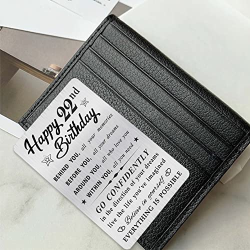 MOQIYXL Happy 22nd Birthday Card for Men Women, Small Engraved Wallet Card for 22 Year Old Birthday Gifts4