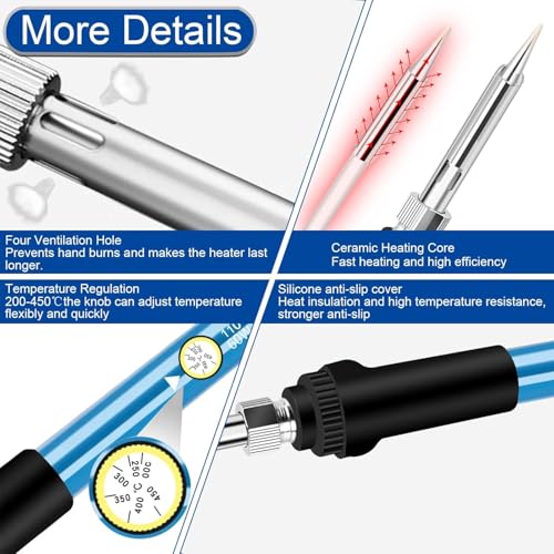 Image of INDITRUST New Complete Kit of Soldering Iron with adjustable temp and 5X Bits of different shapes 60W Temperature Controlled (Round Tip)