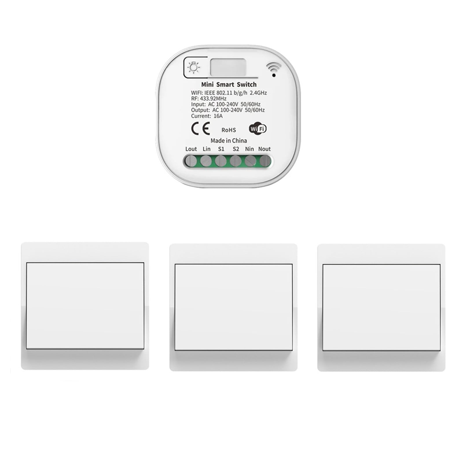 RF433 - Juego de interruptor de luz inalámbrico, aplicación sin batería, control por voz, interruptor de seguridad del transmisor inalámbrico y controlador de receptor, compatible con Alexa