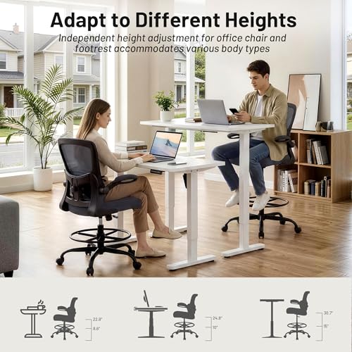 Image of AreShark Drafting Chair - Ergonomic Tall Office Chair with Lumbar Support and FILP-up Armrests - High Standing Desk Chair Breathable Mesh with Adjustable Footrest Ring and Height for Home Office