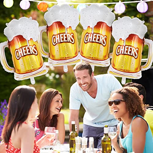 Image of Beer Mug Cheers Balloons, 28 Inch Large Beer Cup Foil Balloons, 6 Pcs Beer Mylar Helium Balloons for Birthday Bachelorate Beer Themed Party Decoration (Pack of 3)