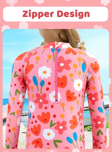 Image of Alakuoti Long Sleeve One Piece Ruffle Swimsuit for Toddler Girls Baby Girl Rashguard Shirt with UPF 50+ Sun Protection