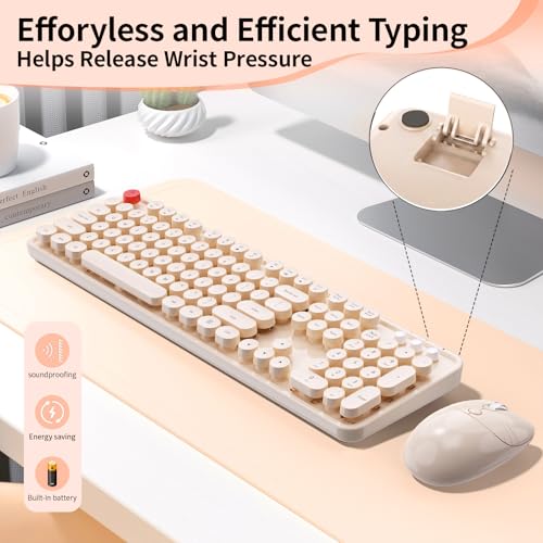 Image of Wireless Keyboard Mouse, MOFII 104 Keys Cute Retro Typewriter Coffee