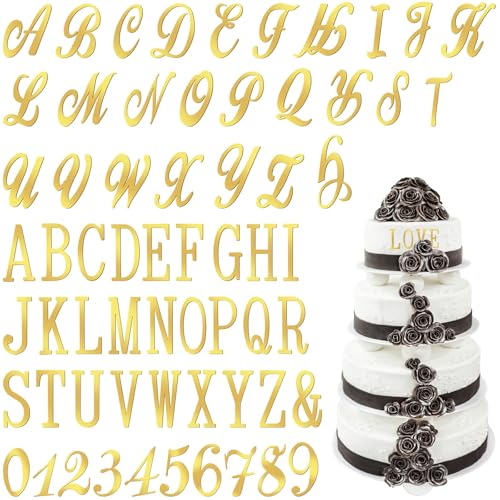 NISENTIA 63 Stück Buchstaben Tortendeko Torten Buchstaben für Torte Gold Acryl Kuchen Deko Tortendeko Zahlen 0-9 und A-Z Goldenen Kuchenbuchstaben für Geburtstag Hochzeit Jubiläum Party
