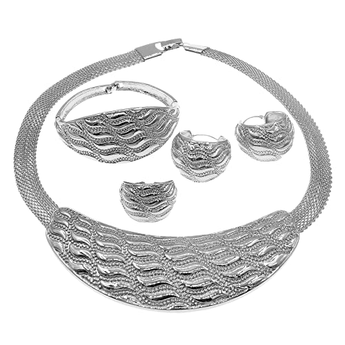 Conjunto de joyas Yulaili plateado con collar grande y pendientes