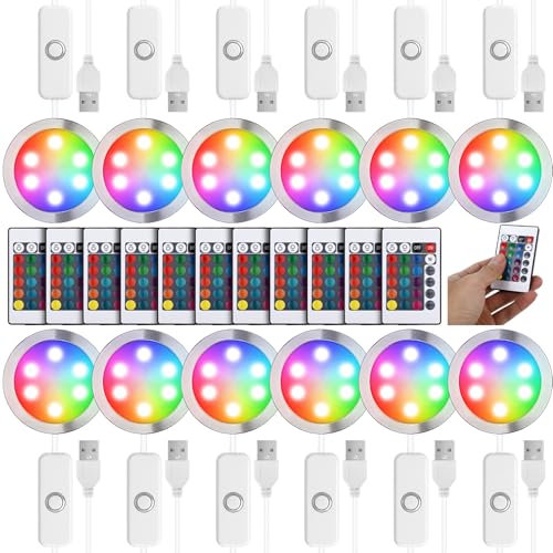 Macarrie 12 Pack LED Lamp Kit 001 - Remote Control 3D Printed DIY Light Spare Parts with Color & Brightness Adjustment for lampshade Hardware Model RGB Light Kit 5V USB Powered