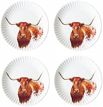 Western Longhorn Steer 9" Melamine Plates, Set of 4