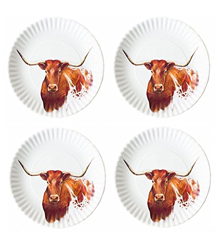 Western Longhorn Steer 9" Melamine Plates, Set Of 4 #TOP2