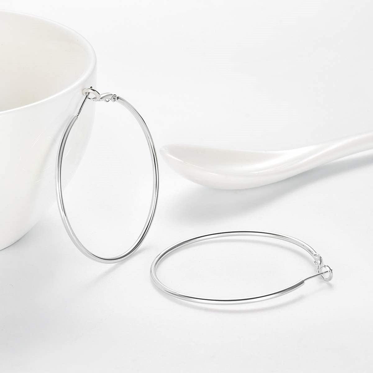 4 Pairs Sterling Silver Hoop Earrings, 14k White Gold Plated Big Hoop Earrings Set for Women (30 40 50 60MM) - Image 6