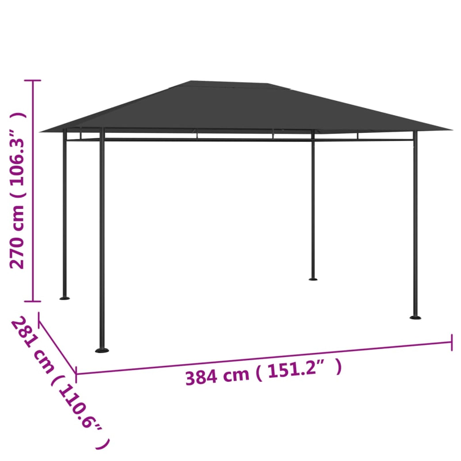 Gazebo 384x281x270 cm Antracite 180 g/m²,Gazebo Pergola Con Telo Impermeabile Richiudibile E Struttura Rettangolare In Acciaio Inossidabile Ad Alta Densità,Per Arredo Giardino,Terrazzo e Attivit