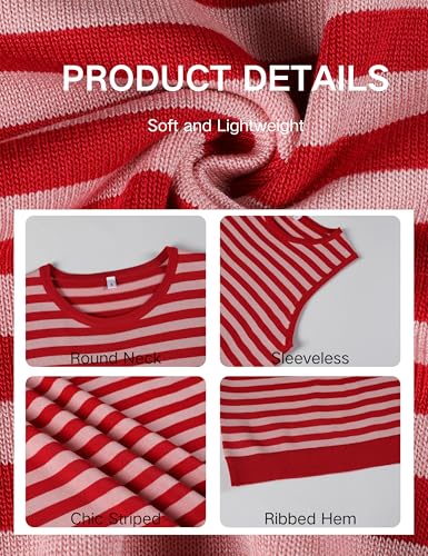 Image of Hongsui Women's Striped Color Block Sweater Vest Ribbed Knit Tank Tops Oversized Crewneck Pullover