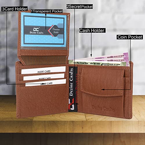 Image of Dezire Crafts Men Formal, Casual Black Artificial Leather Wallet (6 Card Slots) (Tan)
