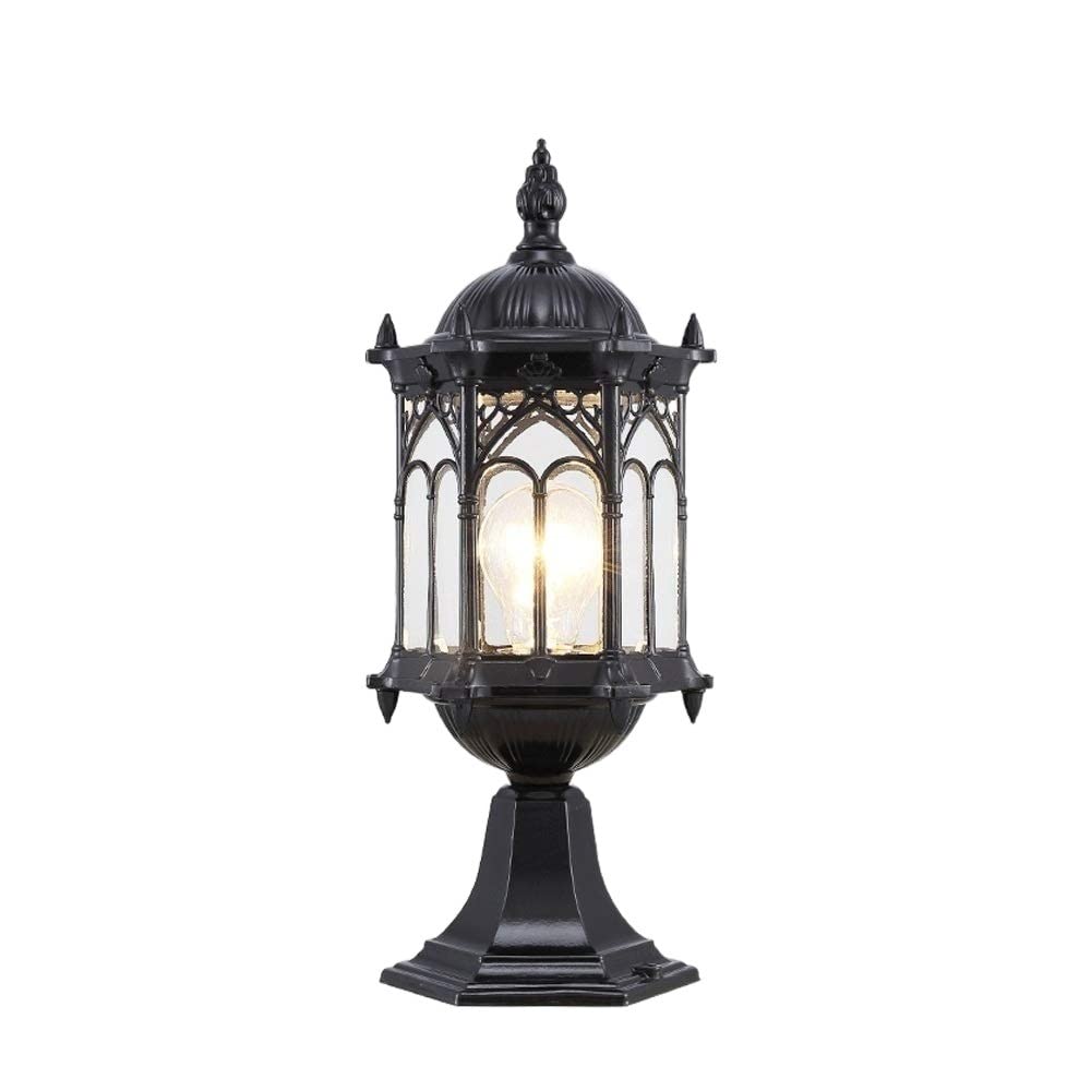 QUSYZD Post Lights Outdoor,Gate Waterproof Door Pathway Courtyard Pillar Lantern Led Decoration Lawn Post Lamp Lighting Fixture Landscape Patio Outdoor Torch Column Light Stadi,Black_height: 38cm
