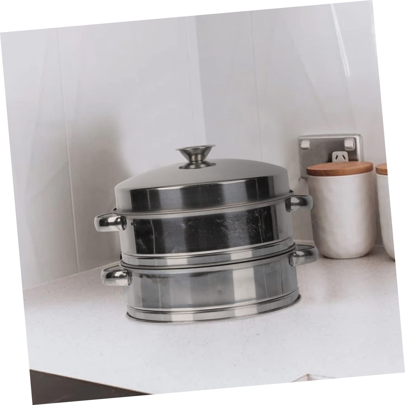 GLEAVI Vaporera Inoxidable 2 Niveles Cocinar Alimentos Cesta Vaporera Práctica para y Verduras Uso Familiar y Comercial