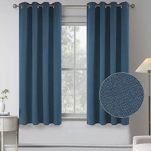 Faux Linen Texture Short Blackout Curtains for Kitchen -2 Panels