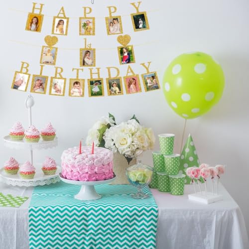 Happy 1st Birthday Photo Banner 1 Year Old Party Decorations, One Birthday Picture Frame Banner First Photo Frame Party Supplies Bunting Decor - image 7