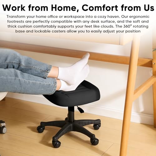 Image of Ergonomic Adjustable Under Desk Footrest,Ottoman with Wheels | 500lbs|360 swivel Silent PU casters|Thick 2.36 inch Seat| Rolling Stool with Wheels for Massage,Salon,Spa,Clinic,Office,Home