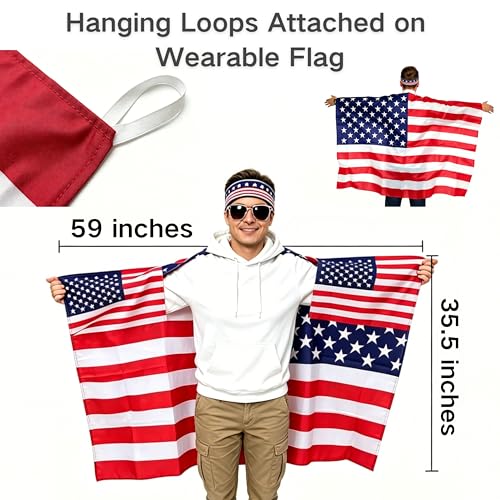 AICARSHI USA Patriotic Fan Gear Kit, 10pcs Patriotic Accessories, for Football Game Day and Parties - with USA Team Flag, Scarf, Headband, Wristbands, Sunglasses, Clapper, Cheering Sticks - image 5