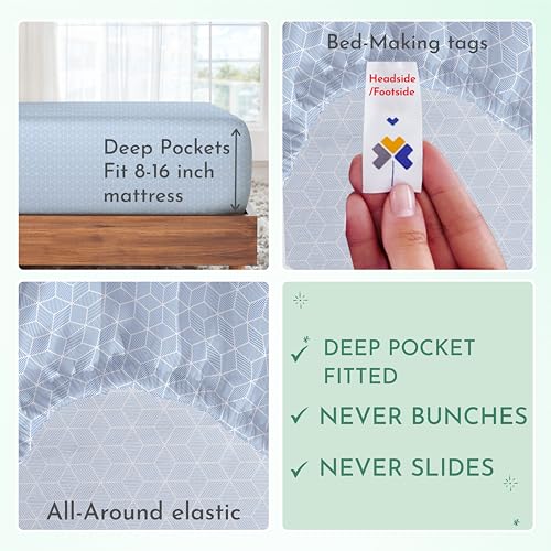 California Design Den Luxury King Size Sheet Set - 100% Cotton, 600 Thread Count Deep Pocket King Sheets, Hotel-Quality Bedding with Sateen Weave - Urban Geometric Print