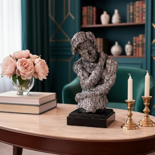 Image of Xtore Contemplative Classical Thinker Sculpture for Living Room, Study & Office Decor -Pack of 1, Grey