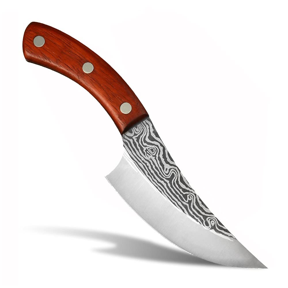 Boning Knife, 5.5 Inch Handmade Serbian Knife 5.3mm Ultra Thick Full Tang Wood Handle Laser Pattern Slaughter Boning Knives For The Chef BY ZZYY (Color : Knife)