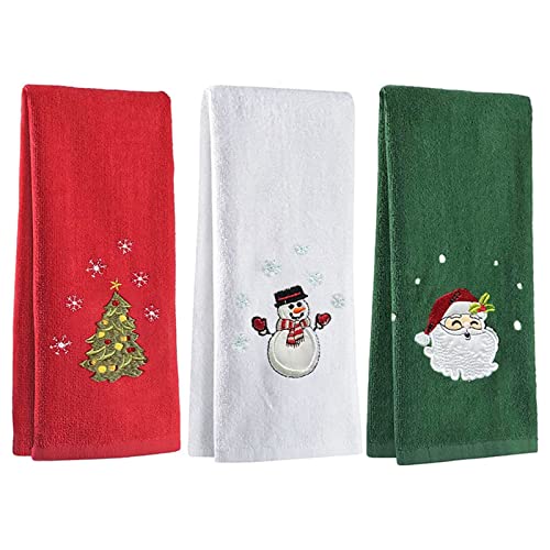 Kouoybt Christmas Hand Towels Set 3 Pack Kitchen Dish Towels Dishcloths for Bathroom Housewarming Gifts Decorations (Red White Green Pack of 3)