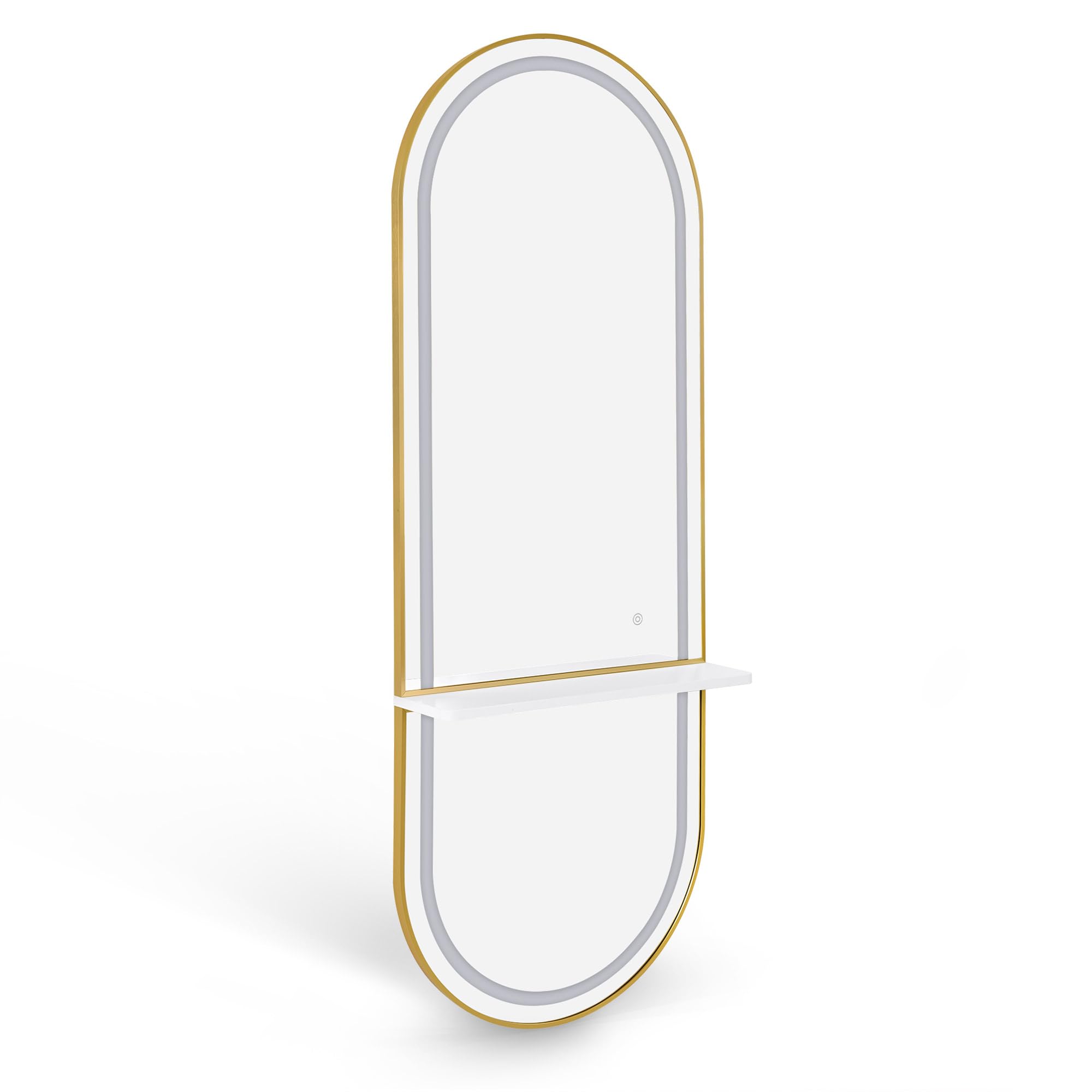 Barberpub Miroir Mural avec éclairage, Niveau Complet du Corps avec Cadre en Aluminium, Grand Miroir avec Interrupteur Tactile, 3 Couleurs légères dimmables, 17x65x177 cm, J6270(Blanc-Or)