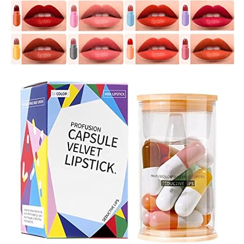 Mysense 16 Colors Mini Pill Lipstick Set,Mini Matte Lipstick,Cute Mini Lip Capsules,High Pigment Lipsticks Makeup,Waterproof Mini Capsules Velvet Pill Lip Stick Cover