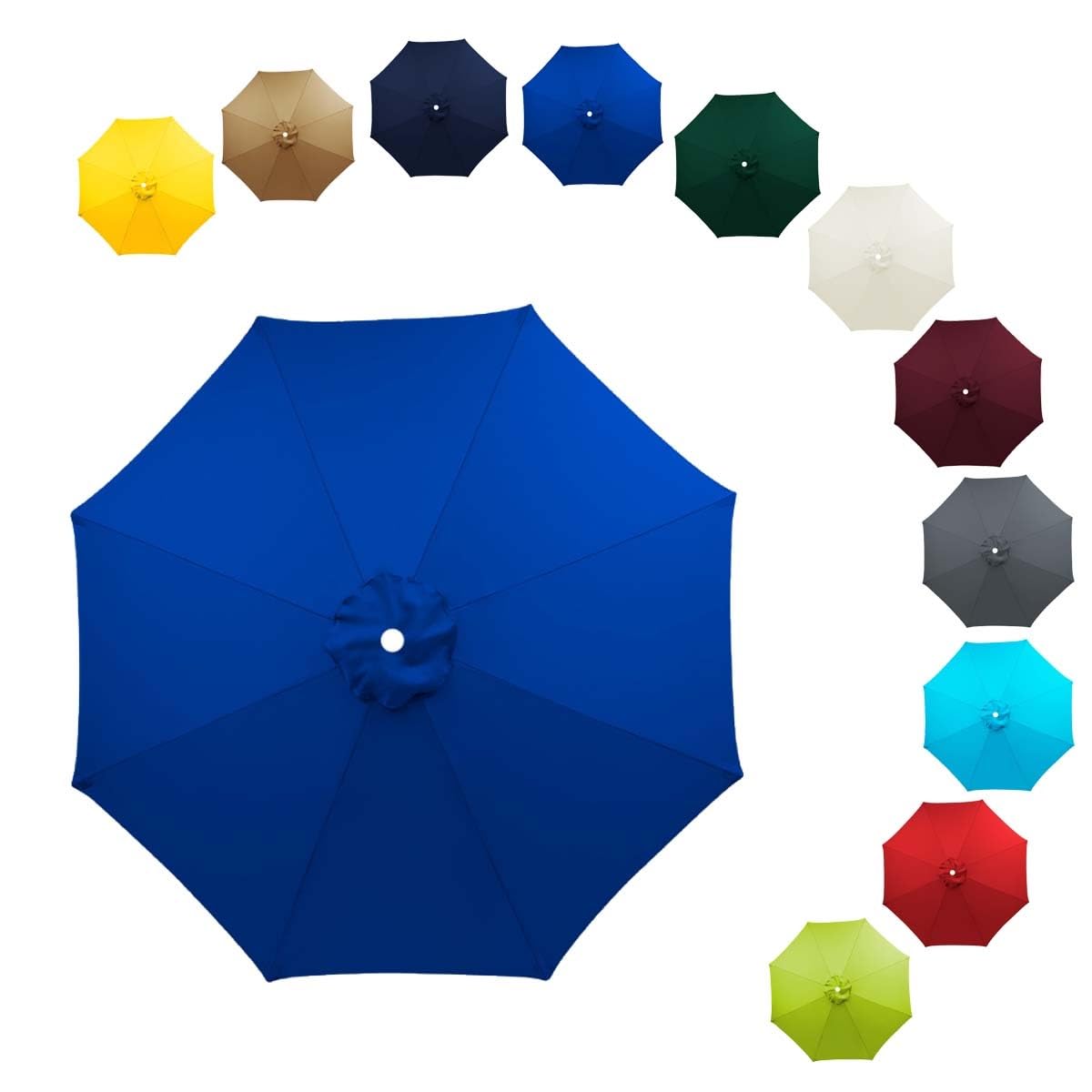 ALDNMBR 6.5ft 7.5ft 9ft 10ft Patio Umbrella Replacement Canopy, 6 Ribs 8 Ribs Double Layer Polyester Top, Waterproof Uv Block Outdoor Garden Parasol Cover Royal Blue 8Ribs-270cm/9FT