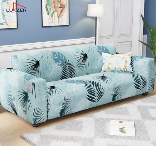Image of Lukzer 5 Seater Sky Blue Universal Sofa Cover 3+1+1 Seater | 360 Fully Covered Anti-Slip Washable Couch Cover Protecter | 140 GSM Stretch Fit Polyester + Spandex Slipcover (SC-020-05)
