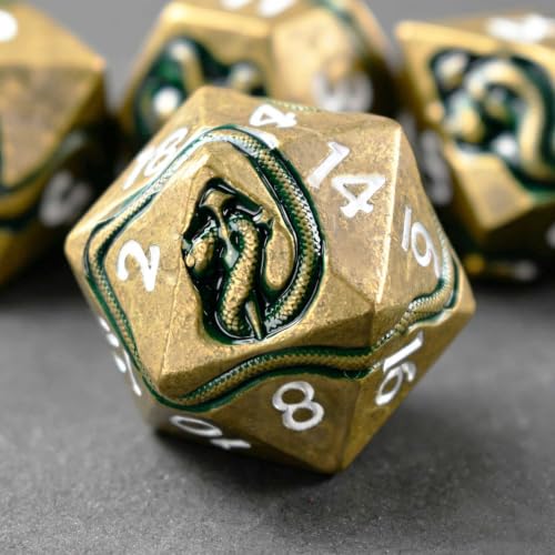 Weighted Metal DND Dice Set for Dungeons and Dragons and Pathfinder, Serpent Polyhedral RPG Dice with Engraved Numbers & Protective Gift Storage Case — view 4
