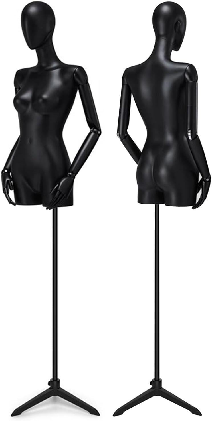 Female Retail Mannequins with Rotatable Solid Wood Arms, Detachable Standing Manikin Torso,Clothing Display Rack